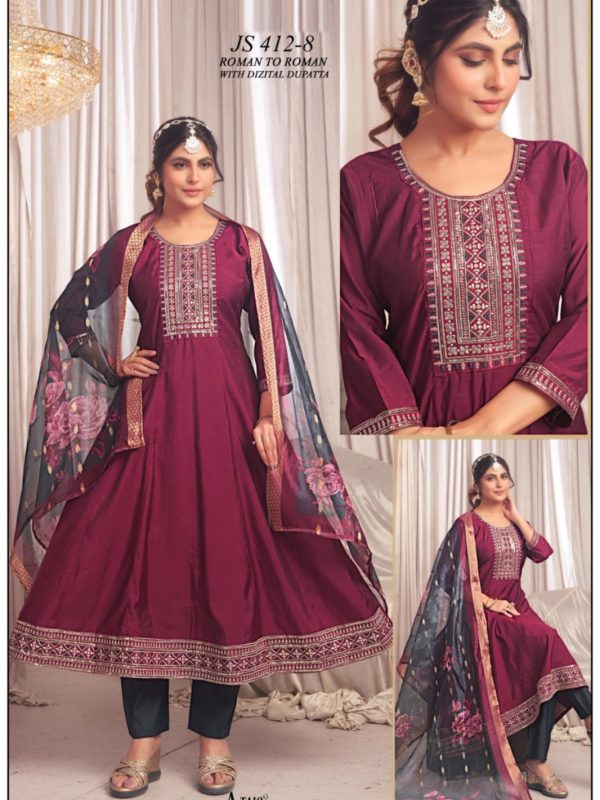 Wine Roman Kurta Set