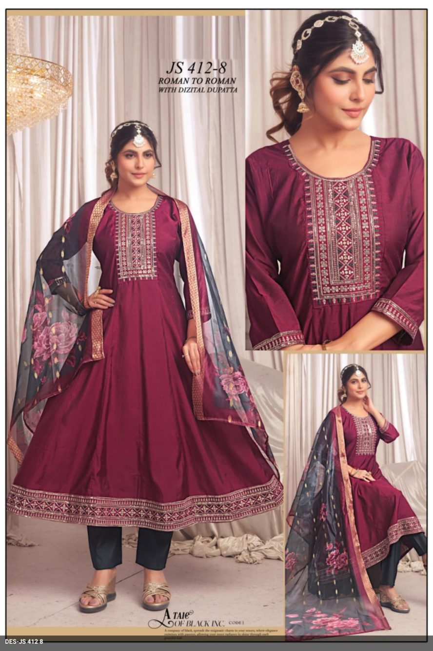 Wine Roman Kurta Set