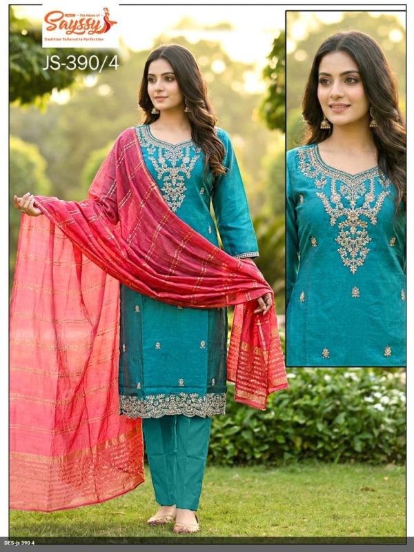 Teal Blue Embroidered Shimmer Kurta Set