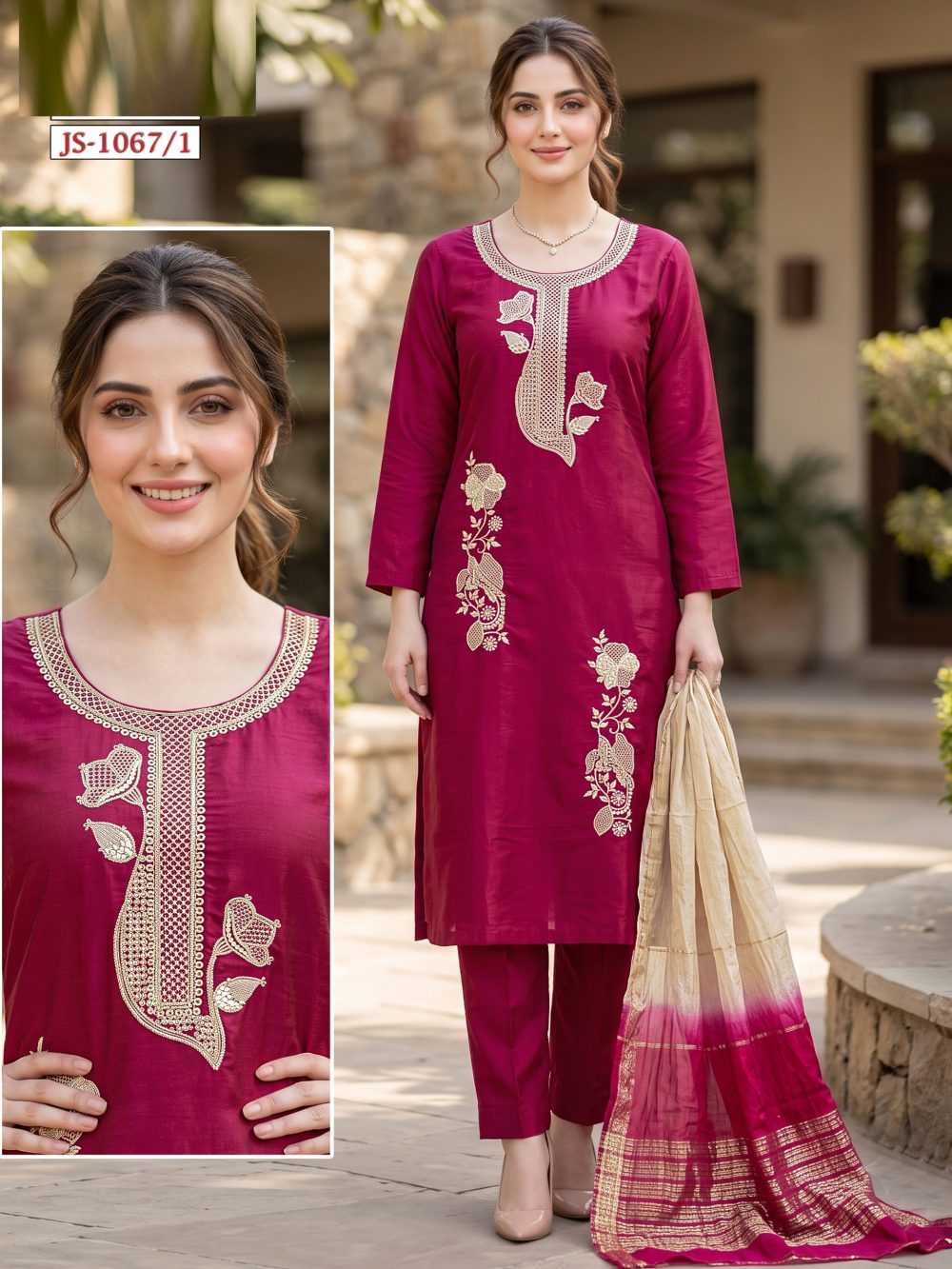 Rani Pink Roman Kurta Set