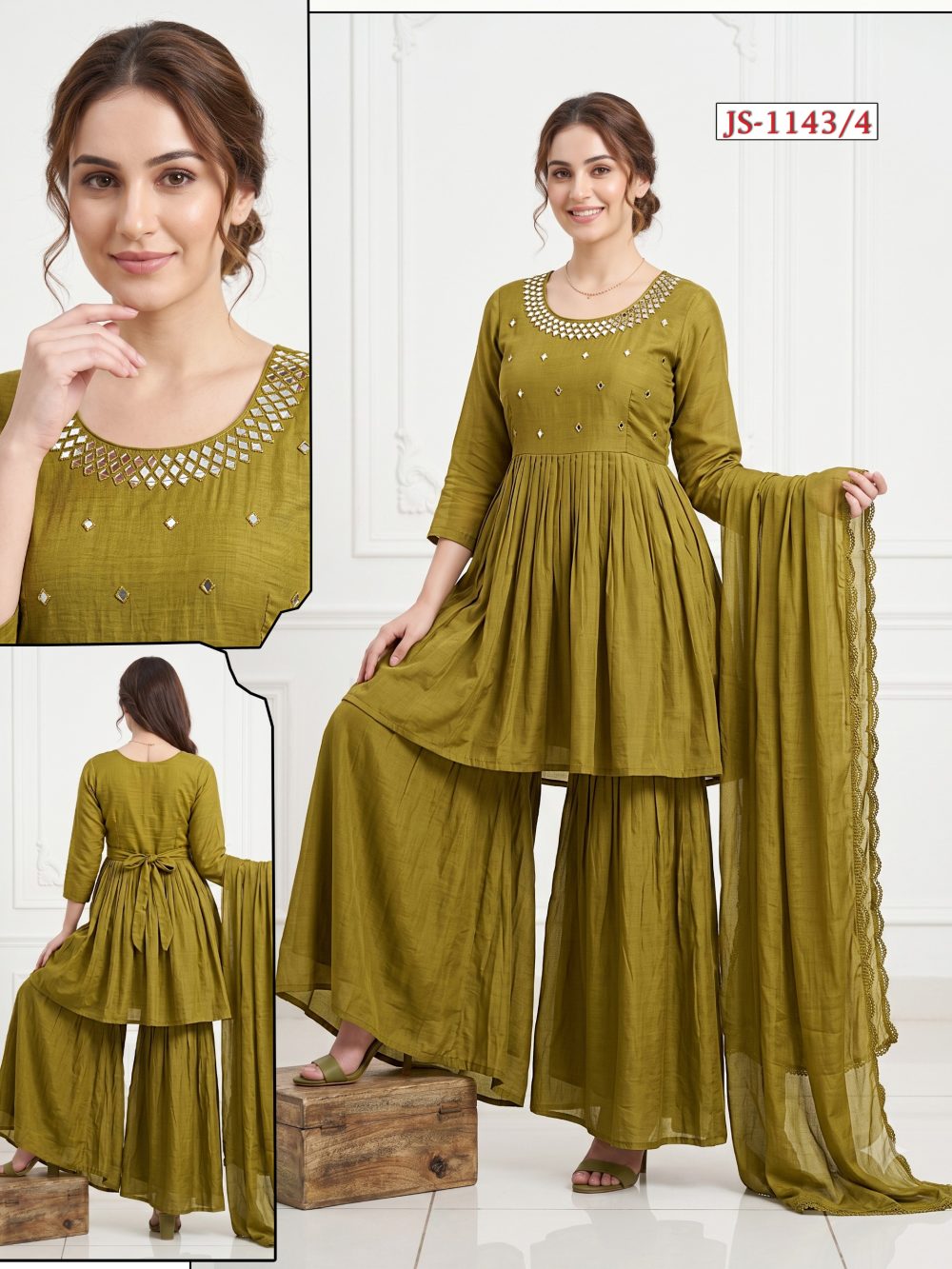 Mehndi Mul Chanderi Palazzo Set