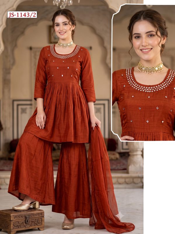 Rust Mul Chanderi Palazzo Set