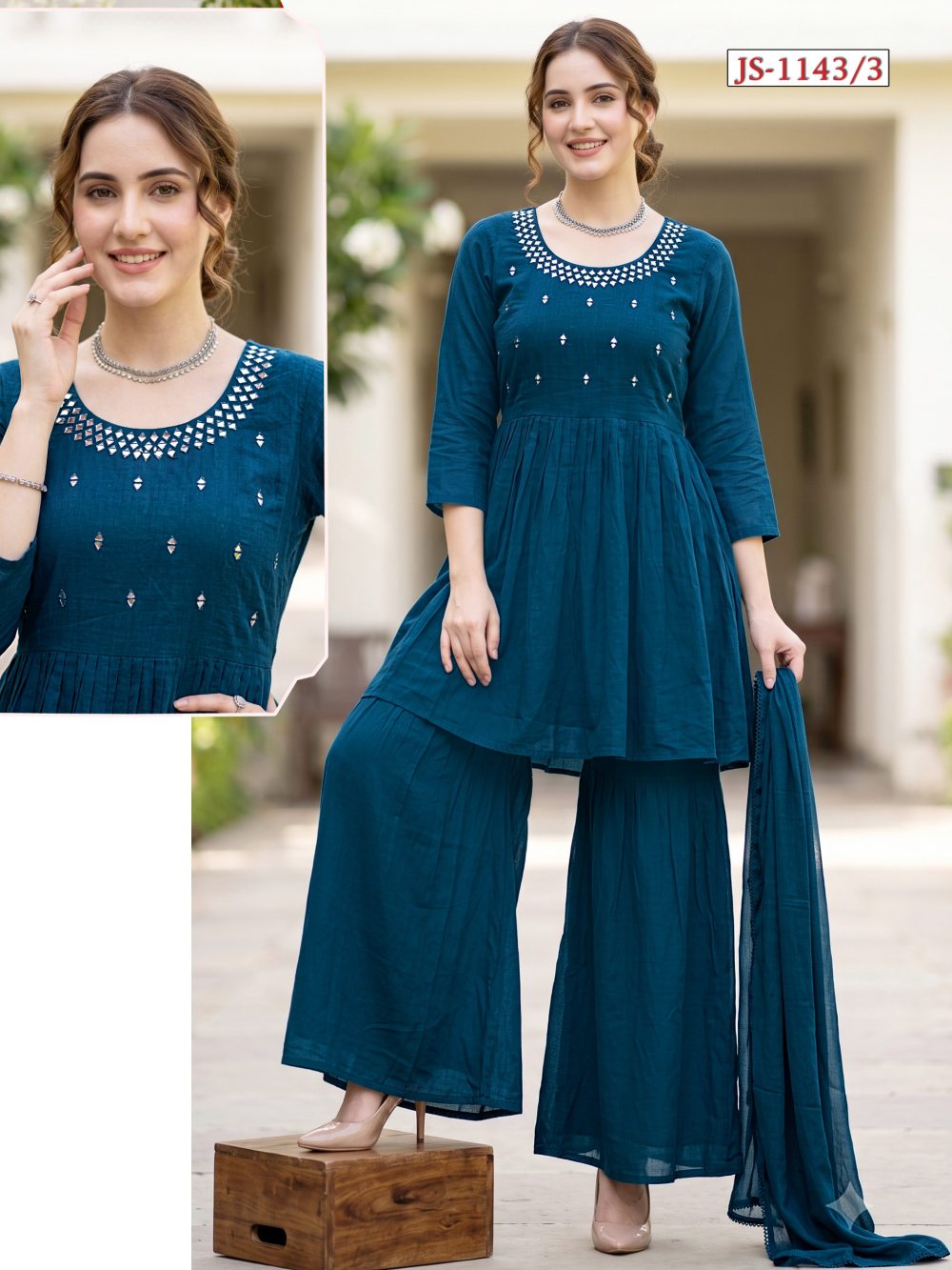 Blue Mul Chanderi Palazzo Set