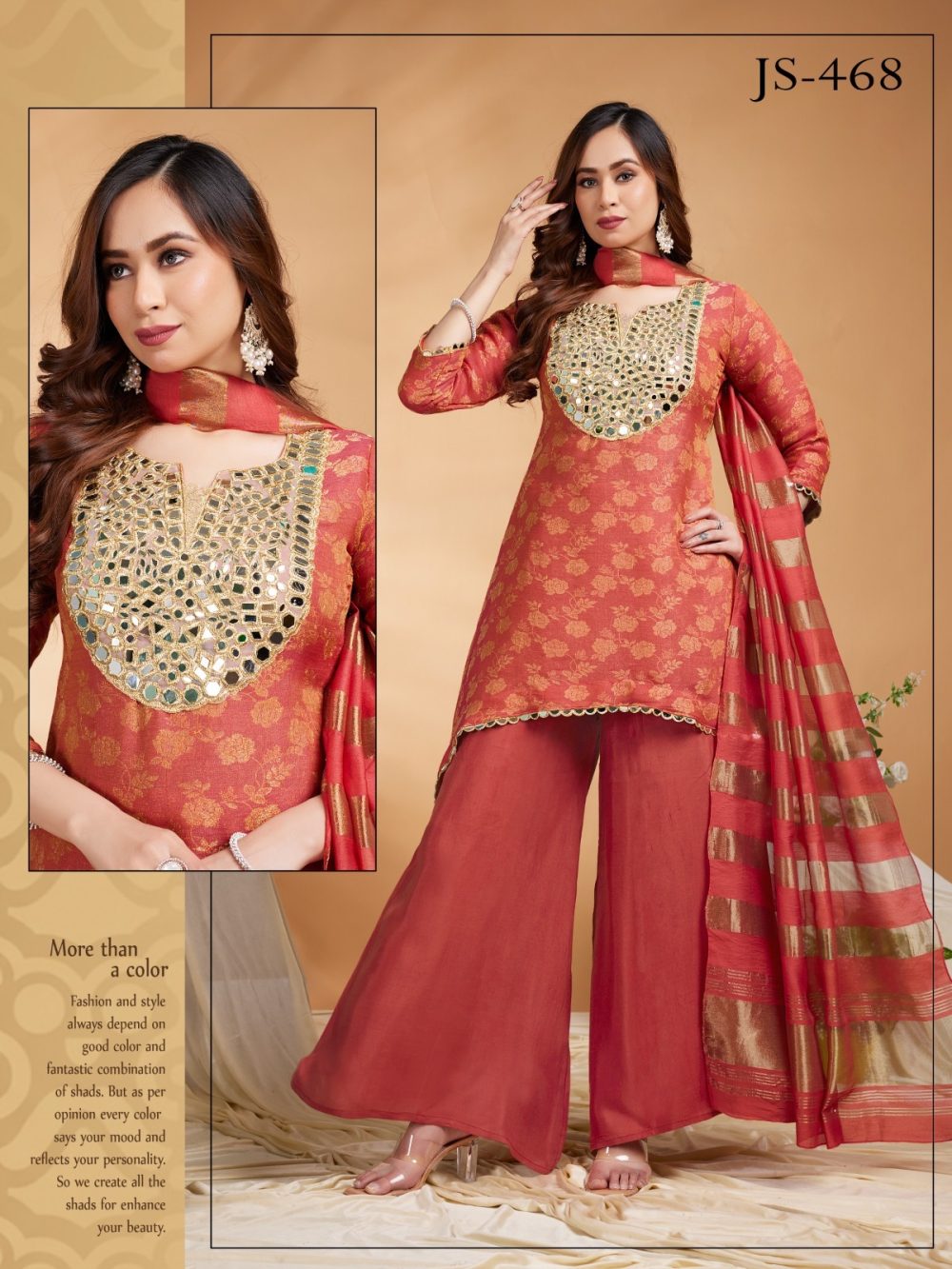 Rust Mul Chanderi Palazzo Set