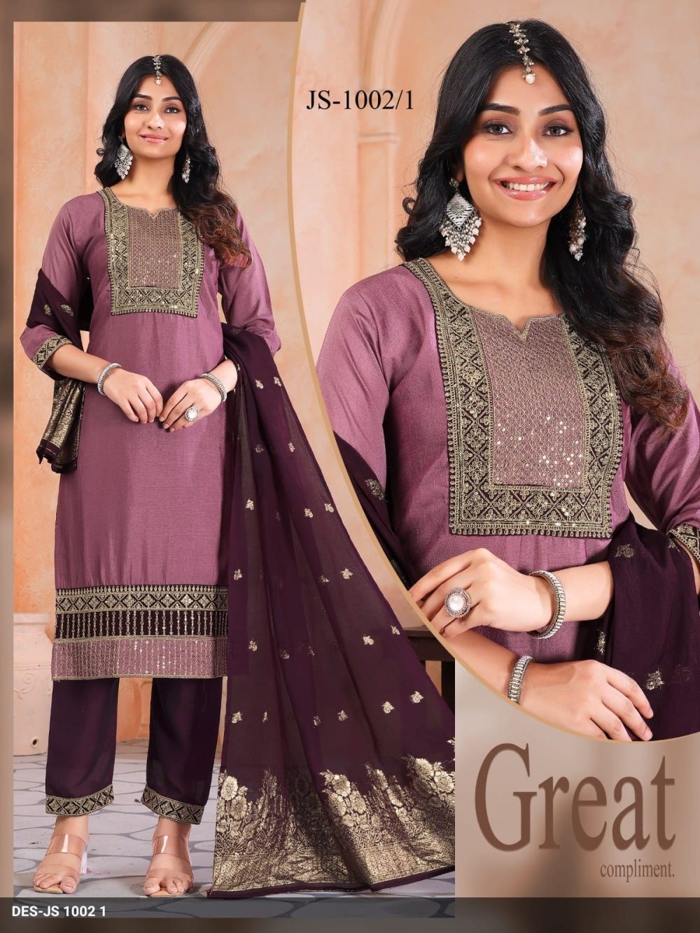 Purple Vichitra Kurta Set