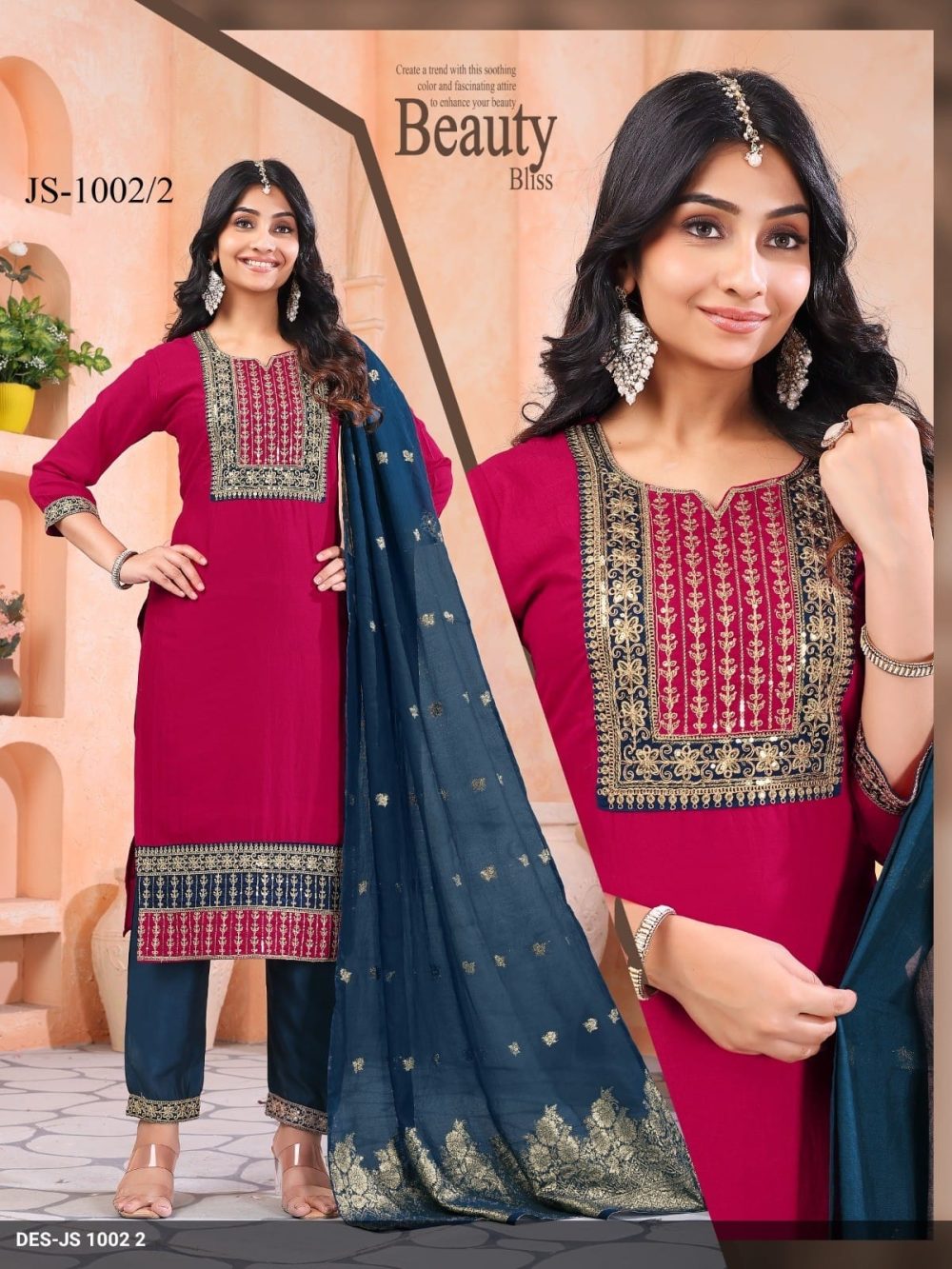 Rani Pink Vichitra Kurta Set