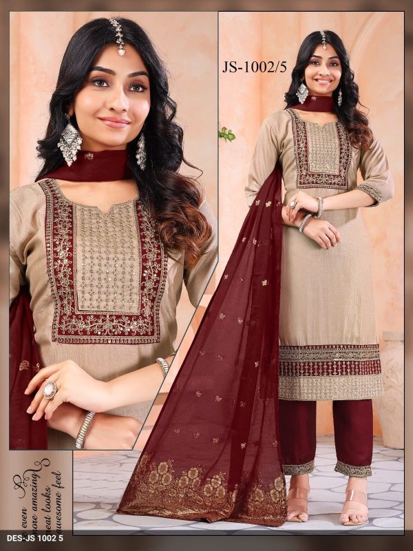Biscuit with Maroon Vichitra Kurta Set