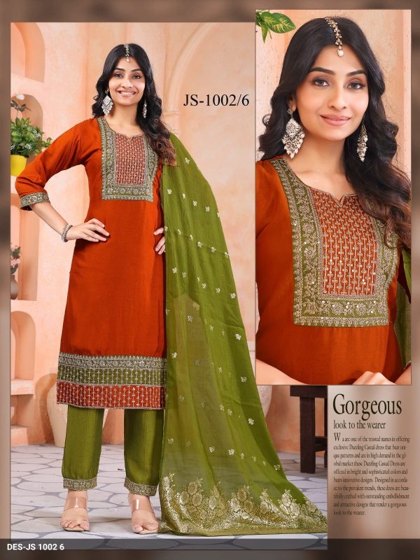 Orange Vichitra Kurta Set