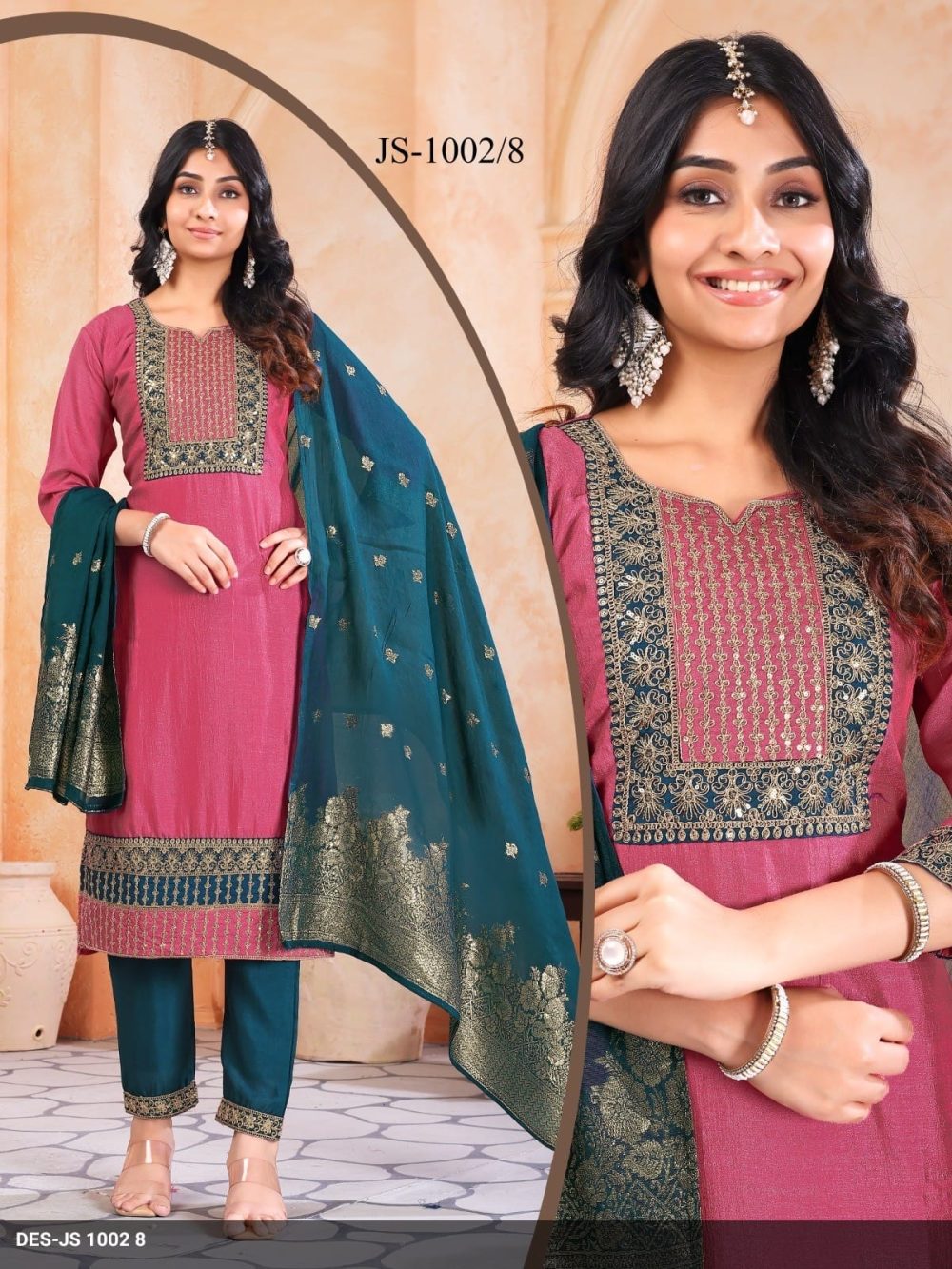Light Pink Vichitra Kurta Set