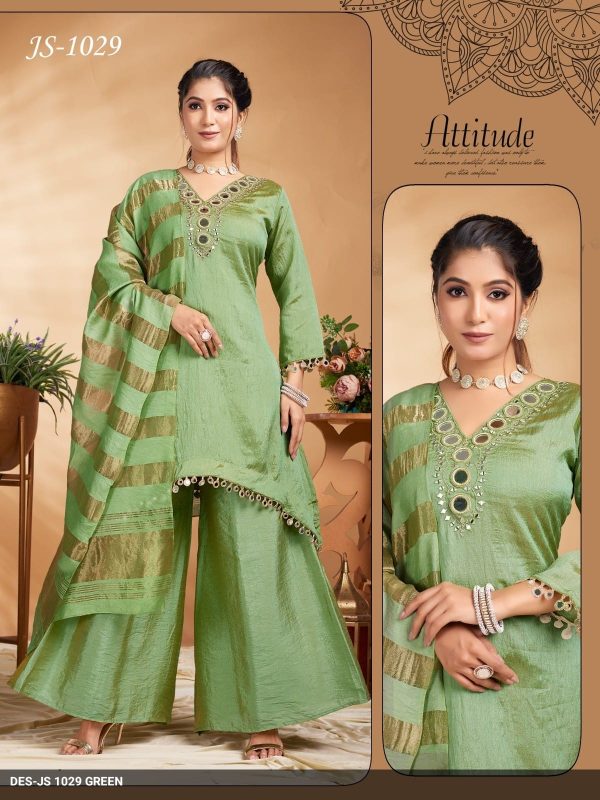 Green Vichitra Palazzo Set