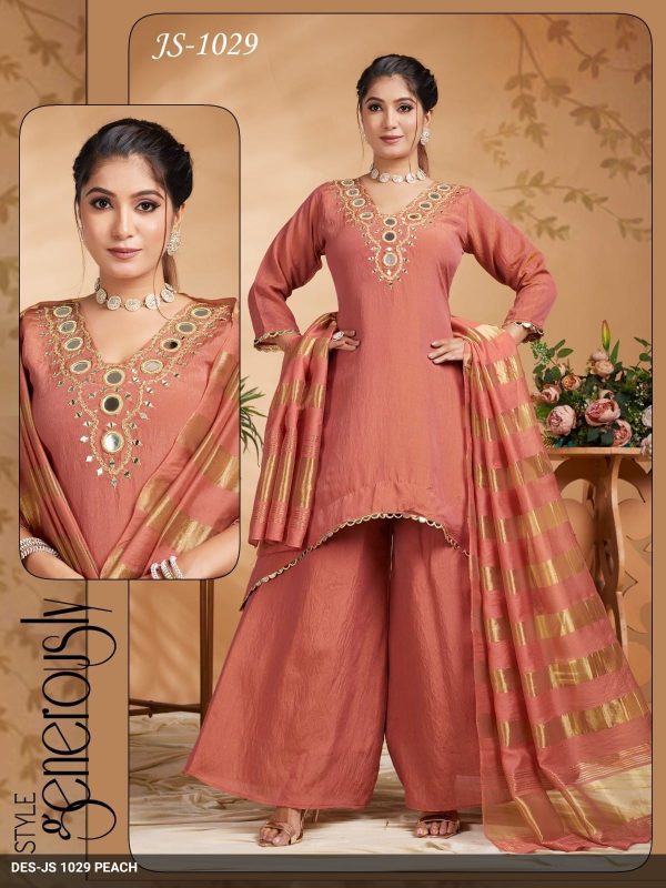 Peach Vichitra Palazzo Set