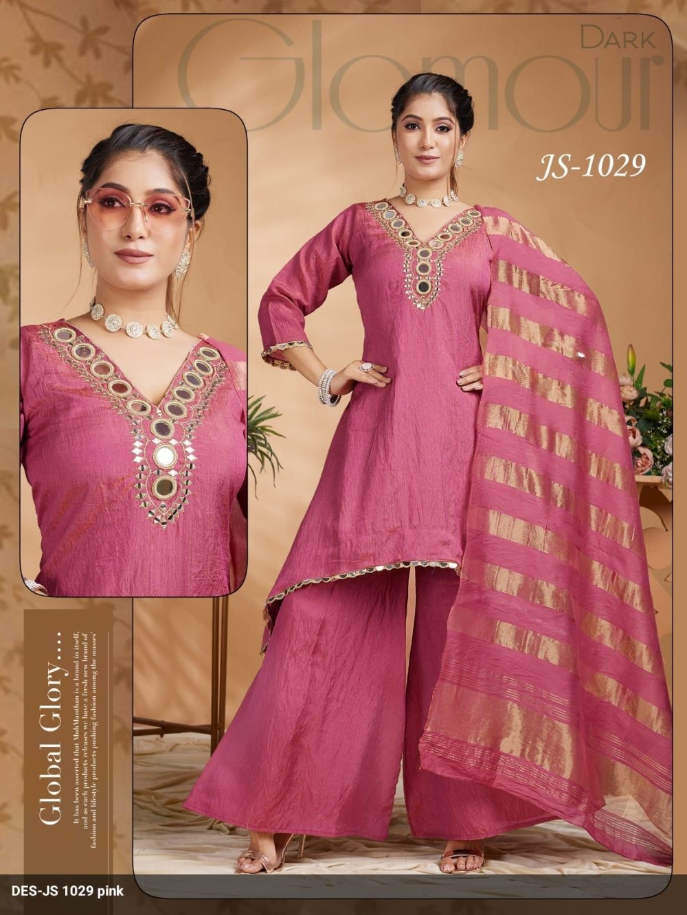 Pink Vichitra Palazzo Set