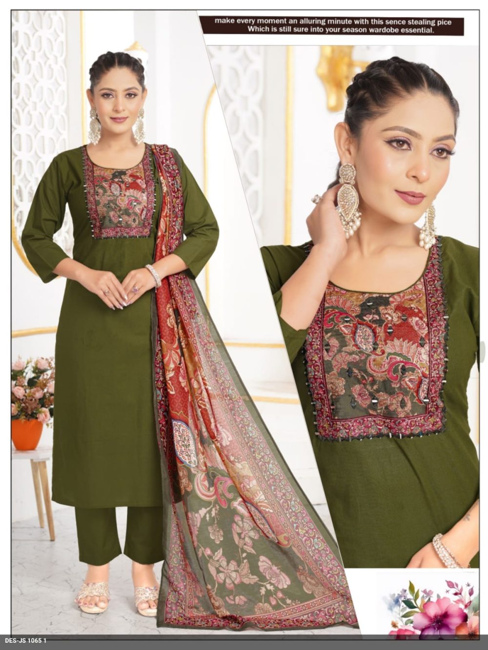 Mehndi Dabu Cotton Kurta Set
