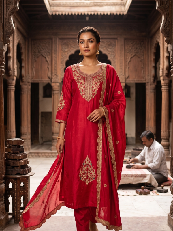 Pink Roman Kurta Set