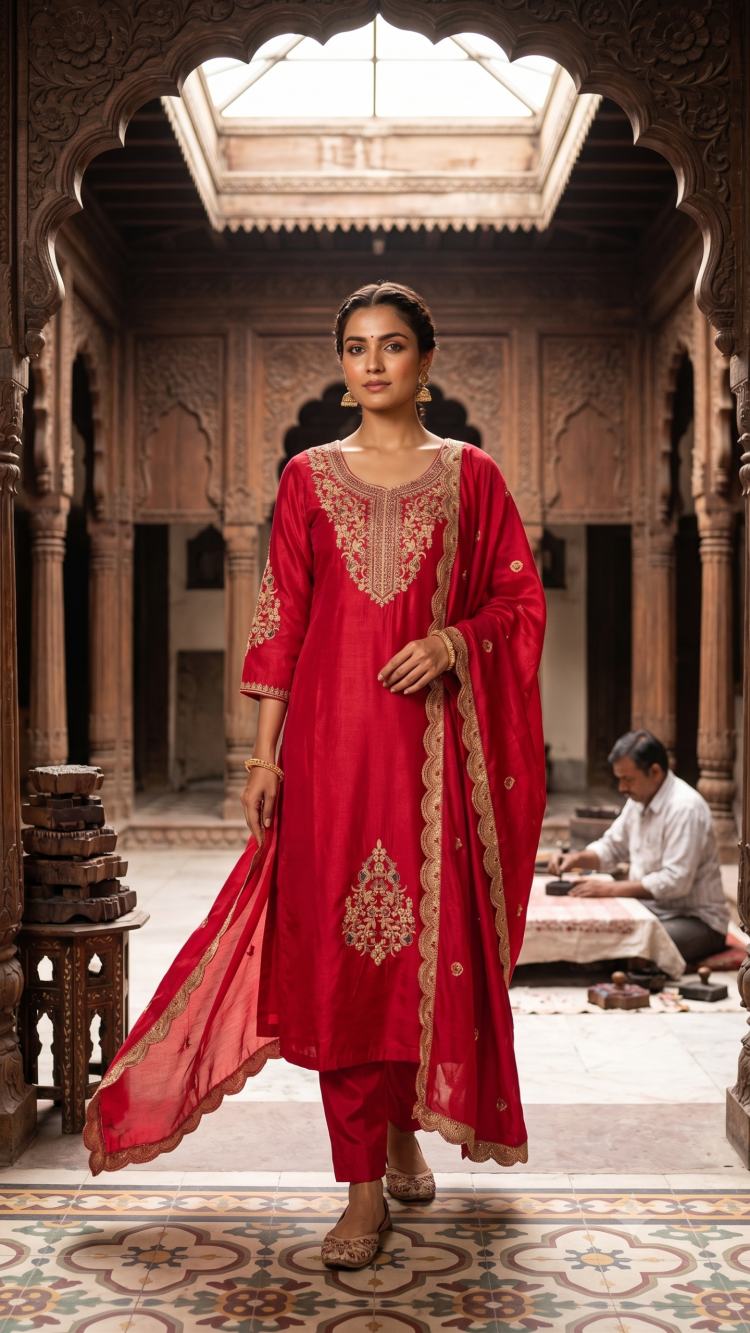 Pink Roman Kurta Set
