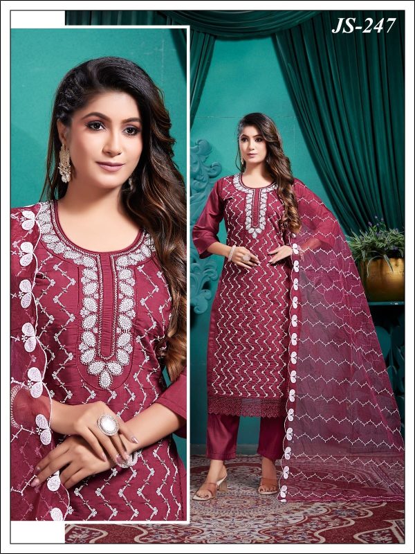 Maroon Roman Silk Kurta Set
