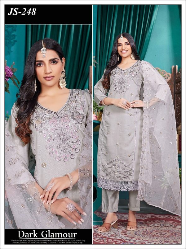 Slaty Grey Roman Silk Kurta Set