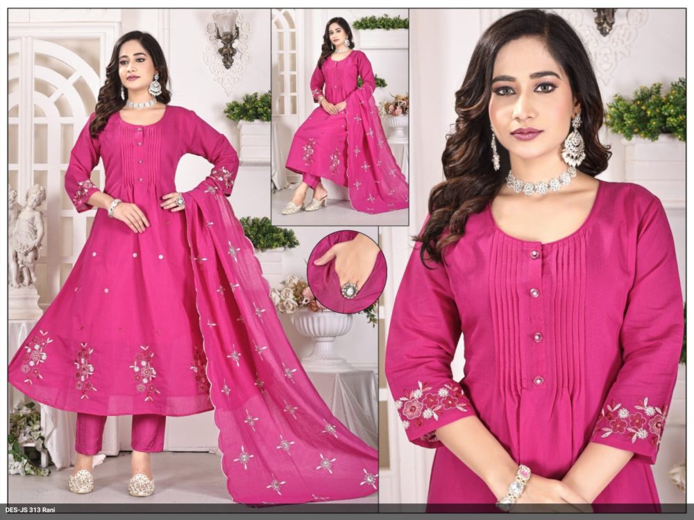 Rani Pink Mul Chanderi Kurta Set