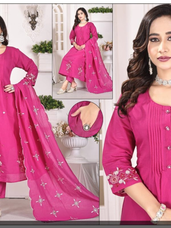 Rani Pink Mul Chanderi Kurta Set