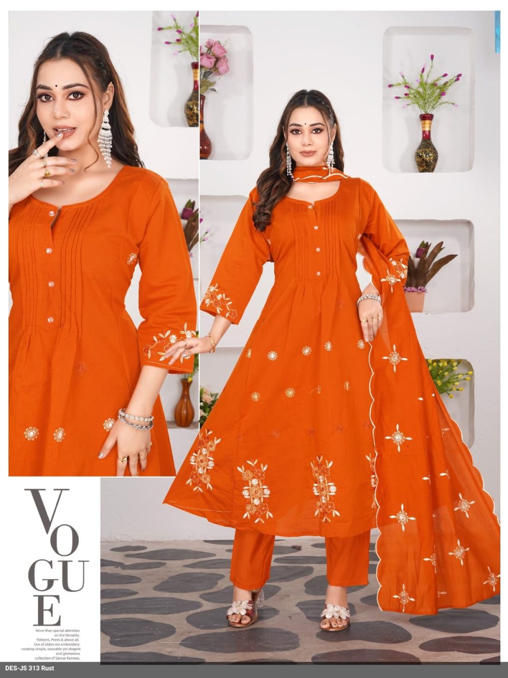 Rust Mul Chanderi Kurta Set
