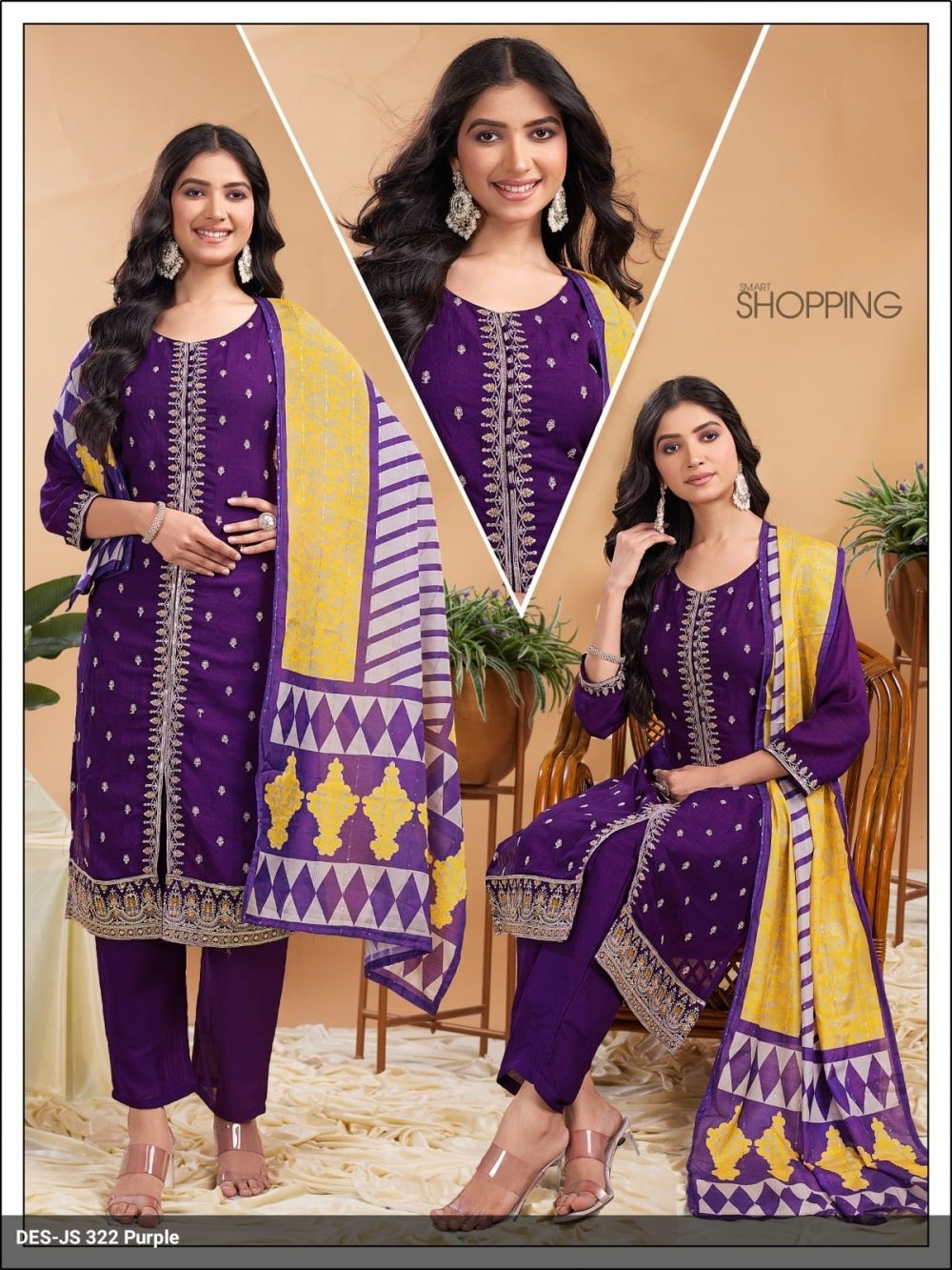 Purple Vichitra Kurta Set