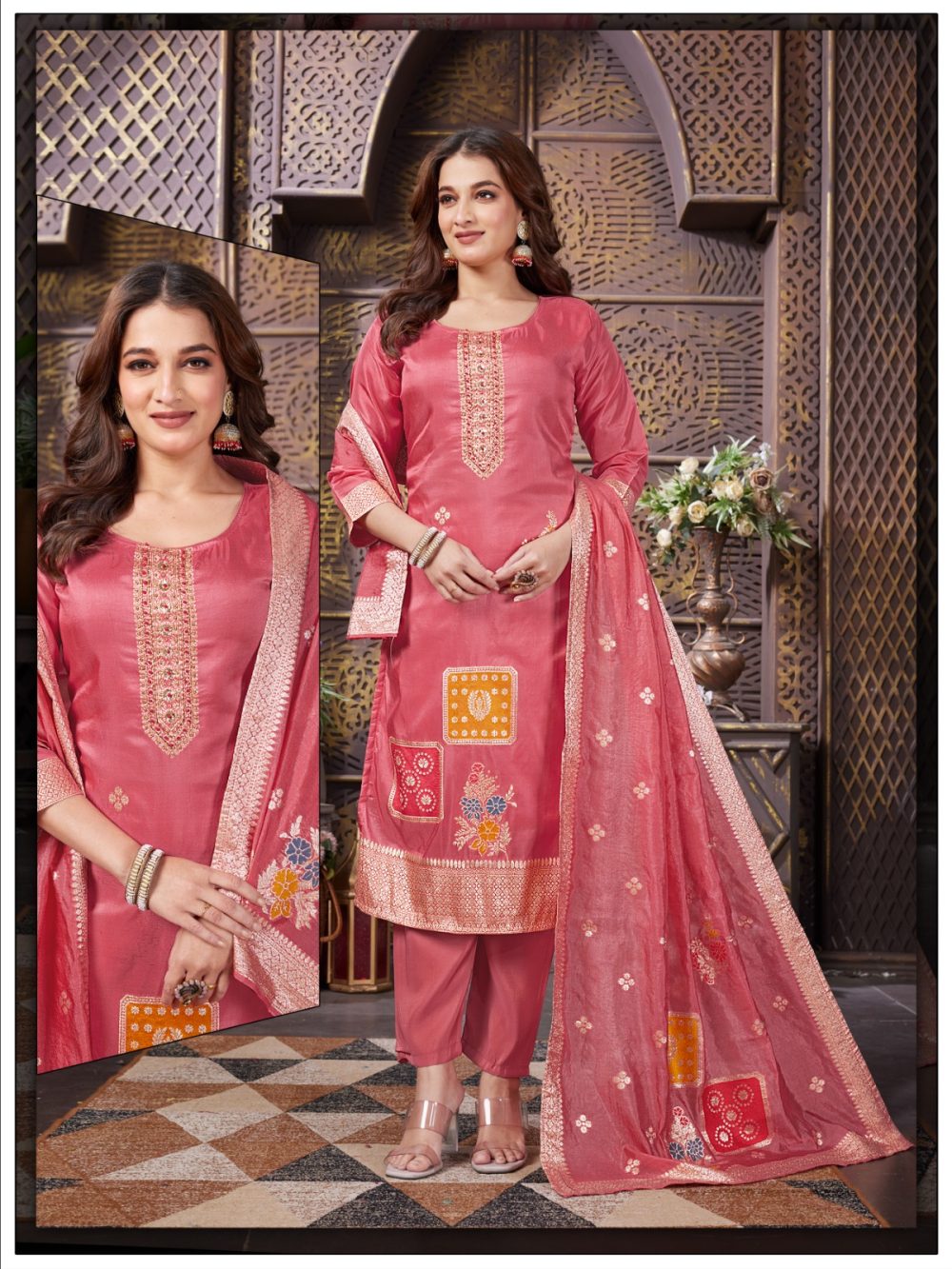 Gajar Embroidered Shimmer Kurta Set