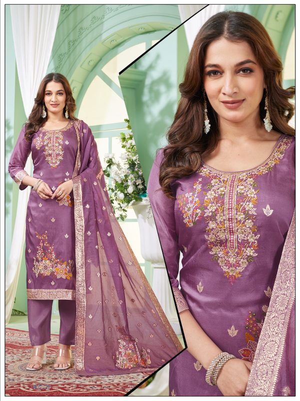 Lavender Embroidered Shimmer Kurta Set