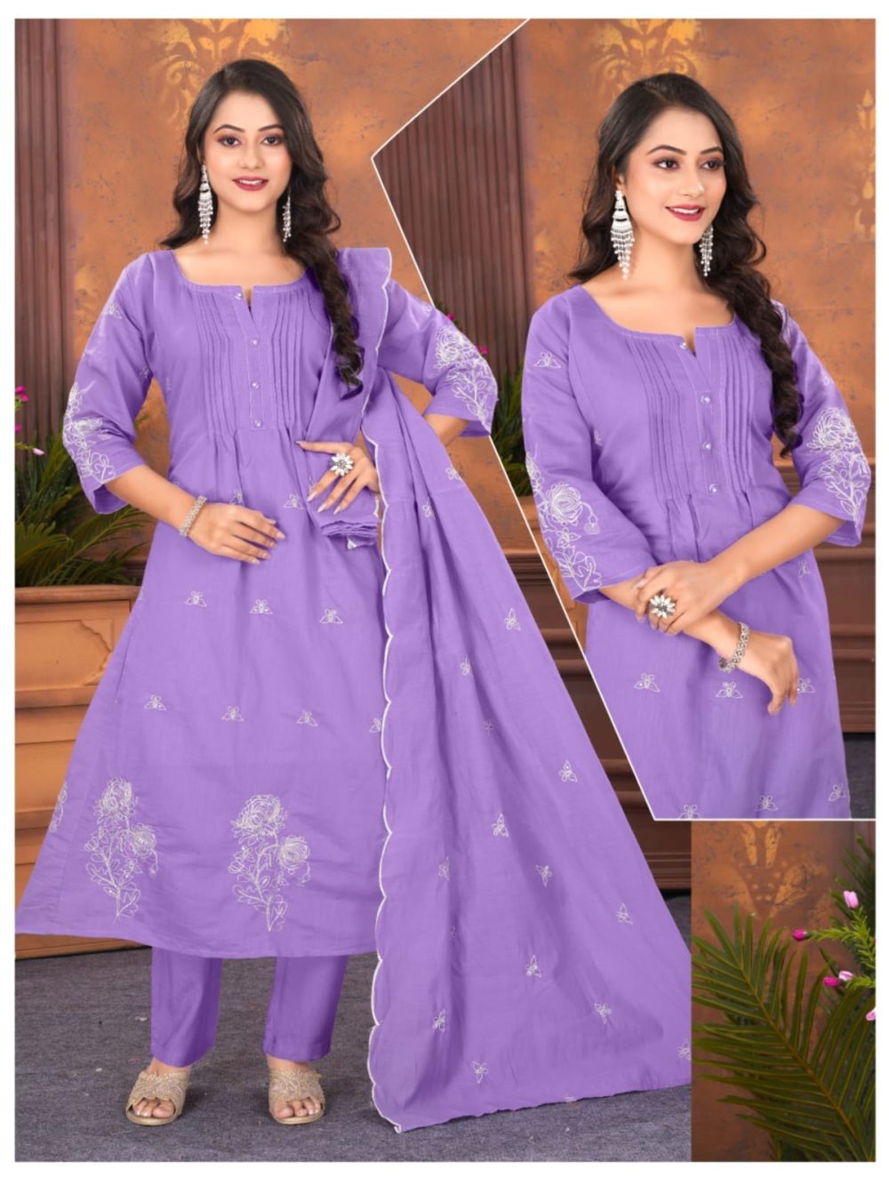 Light Purple Embroidered Mul Cotton Kurta Set