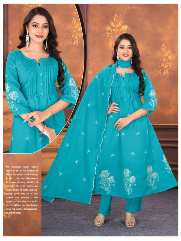 Sky Blue Embroidered Mul Cotton Kurta Set