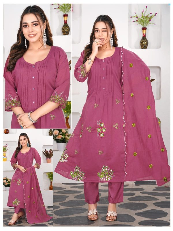 Dark Pink Mul Chanderi Kurta Set