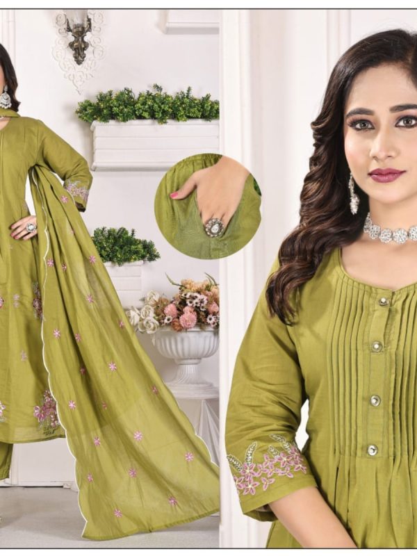 Light Mehndi Mul Chanderi Kurta Set