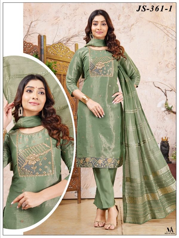 Pista Green Embroidered Shimmer Buti Kurta Set