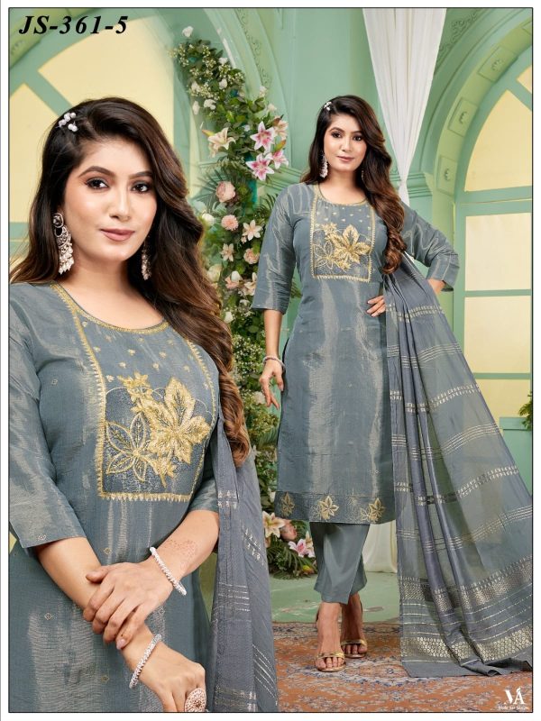 Slaty Grey Embroidered Shimmer Buti Kurta Set
