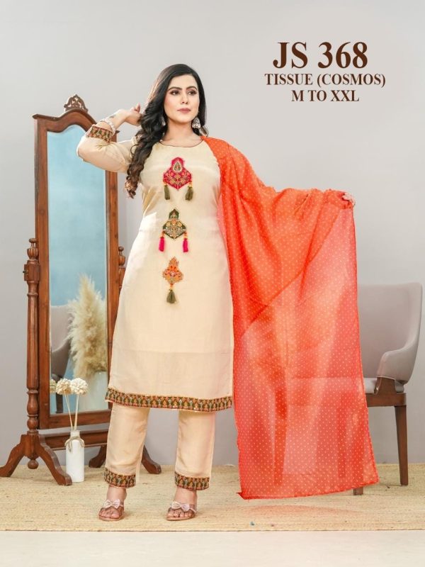 Cream Tissue Silk Kurta Set