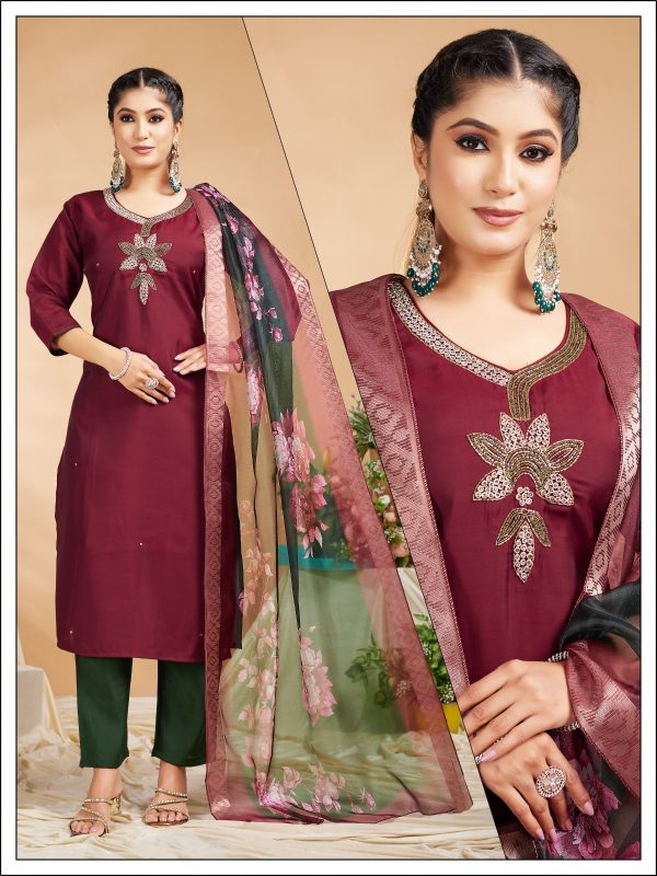Maroon Mehndi Roman Kurta Set