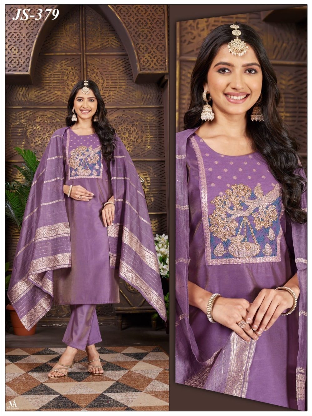 Purple Embroidered Shimmer Kurta Set
