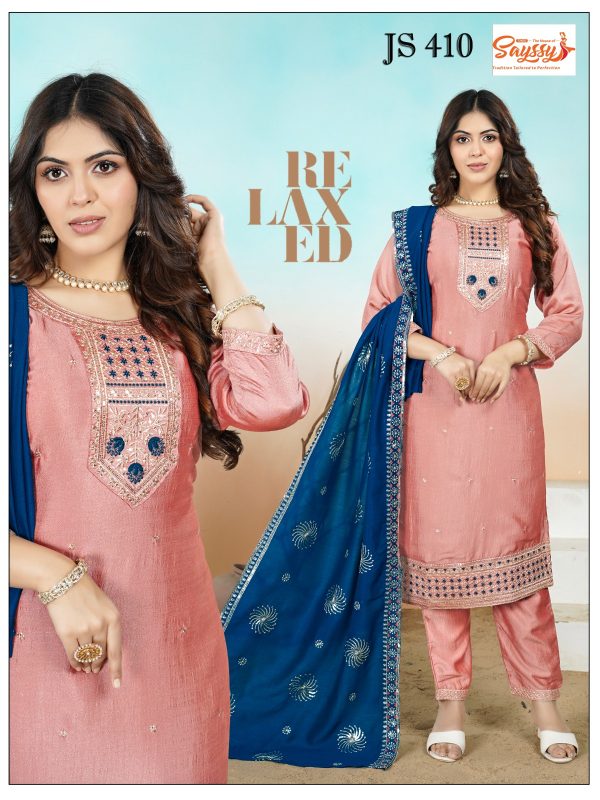Rose Pink Embroidered Vichitra Kurta Set