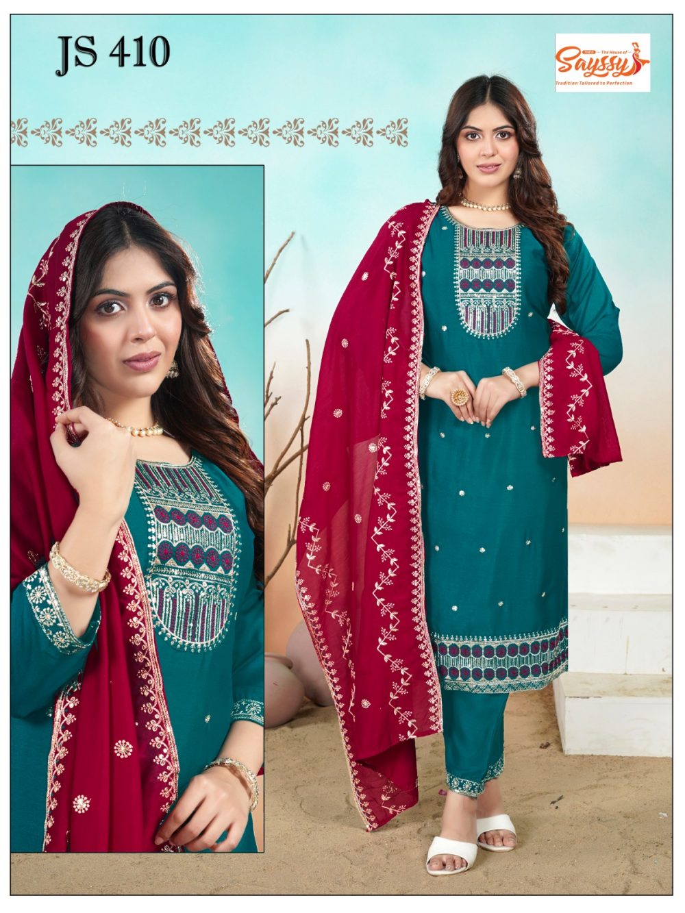 Rama Embroidered Vichitra Kurta Set