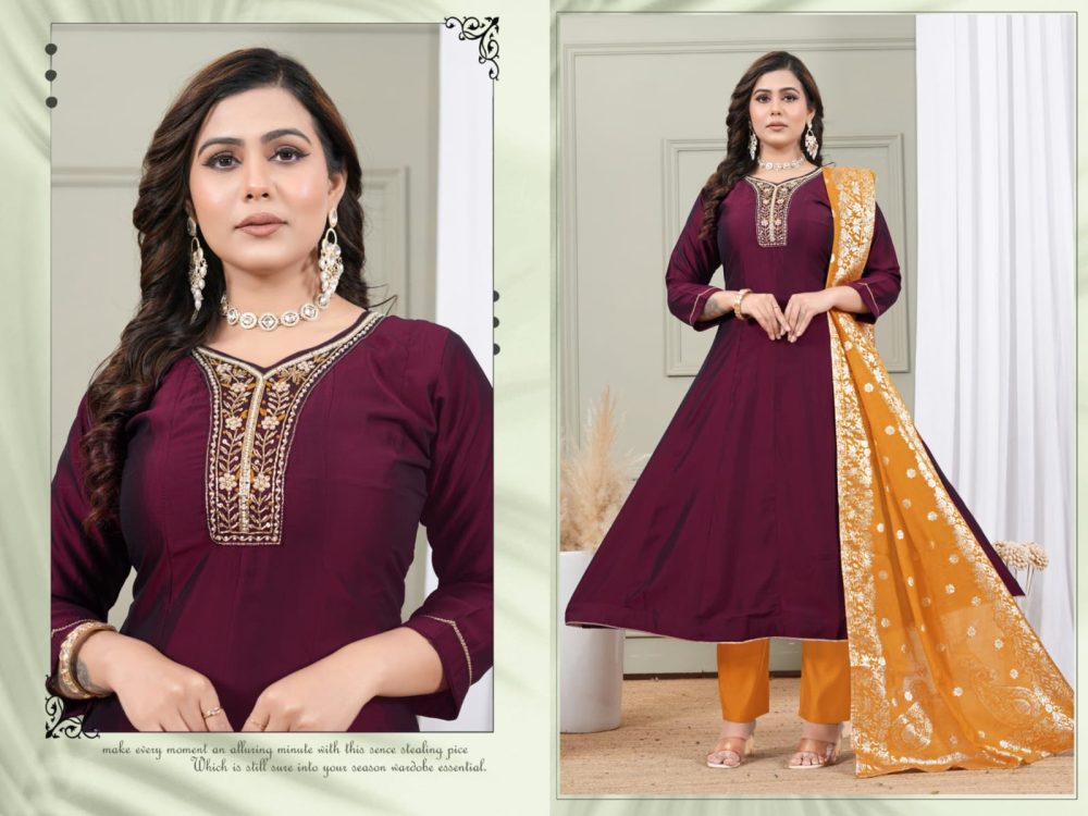 Wine Roman Kurta Set