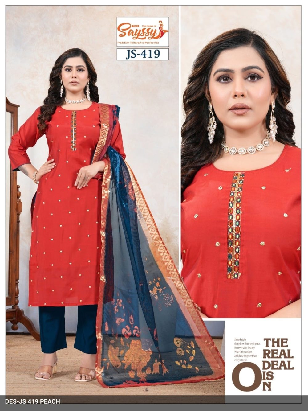 Peach Roman Kurta Set