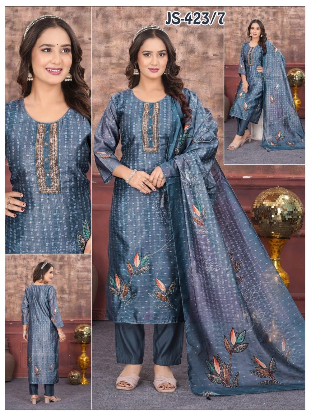 Slaty Grey Chanderi Buti Kurta Set