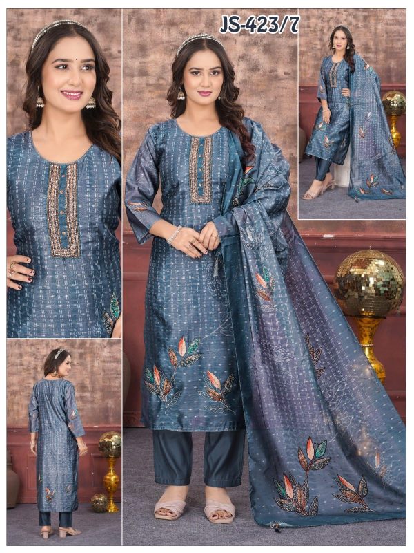 Slaty Grey Chanderi Buti Kurta Set
