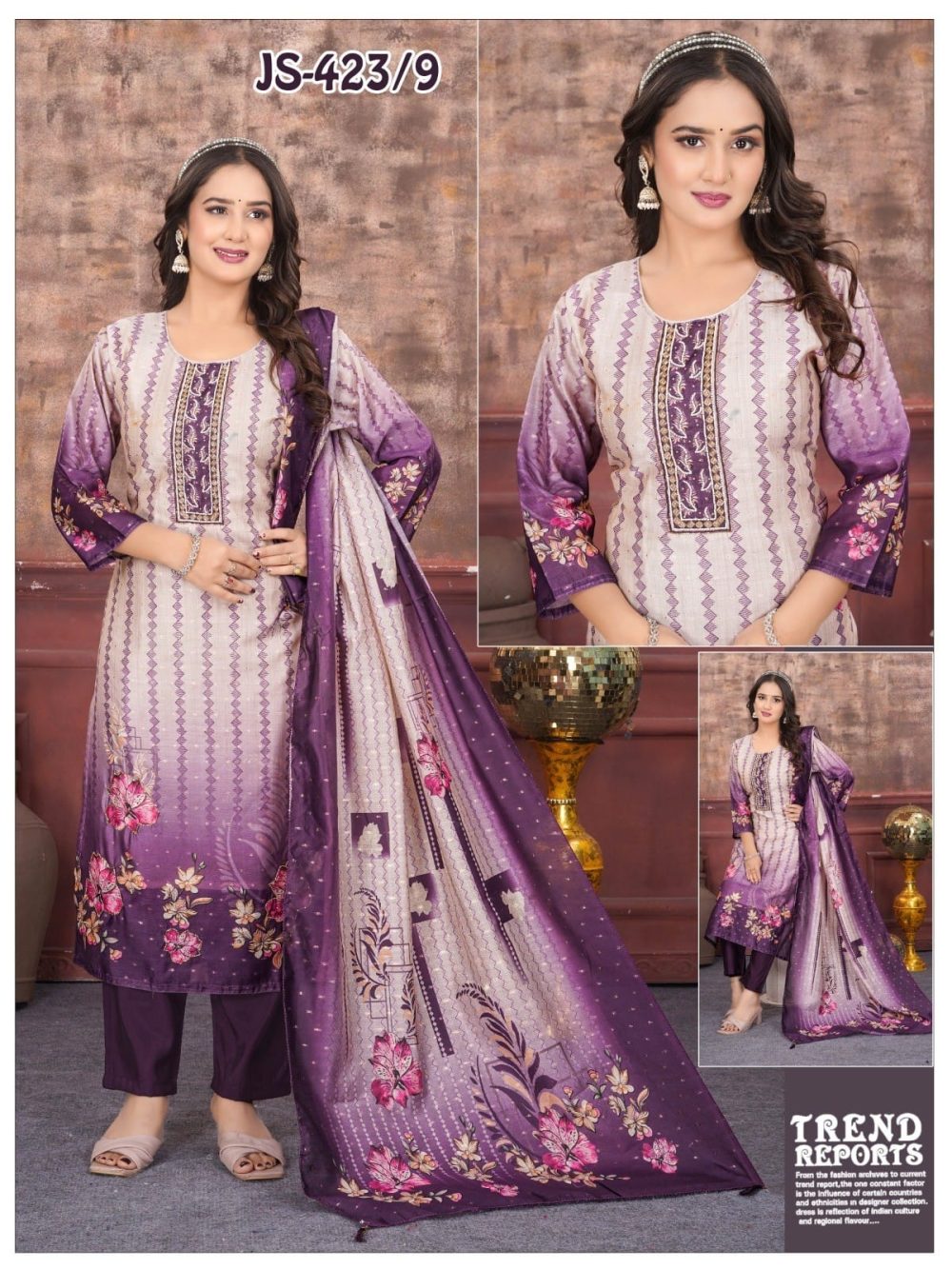 White with Purple Chanderi Buti Kurta Set