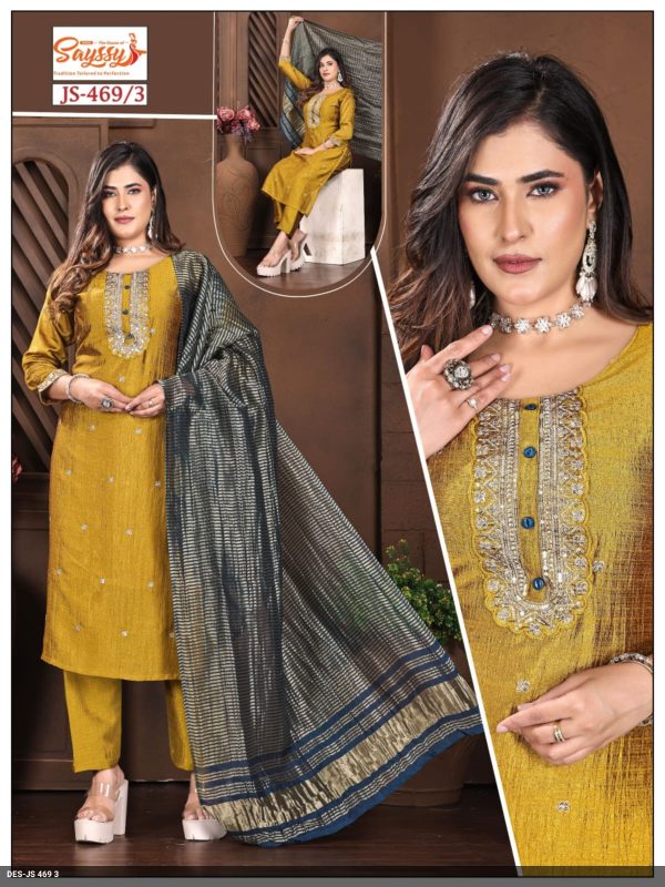 Mustard Yellow Vichitra Kurta Set