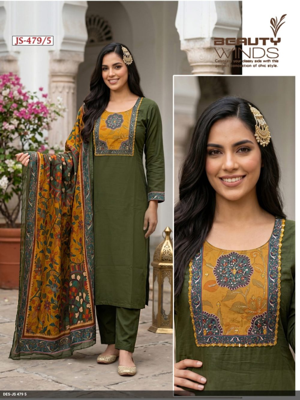Mehndi Dabu Cotton Kurta Set