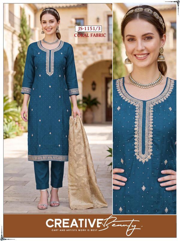 Dark Blue Embroidered Coral Kurta Set
