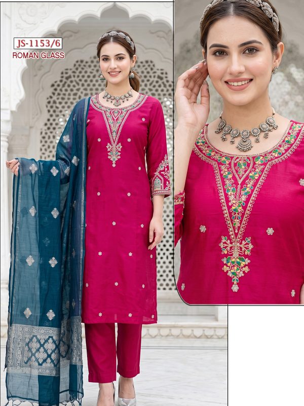 Rani Pink Embroidered Glass Roman Kurta Set