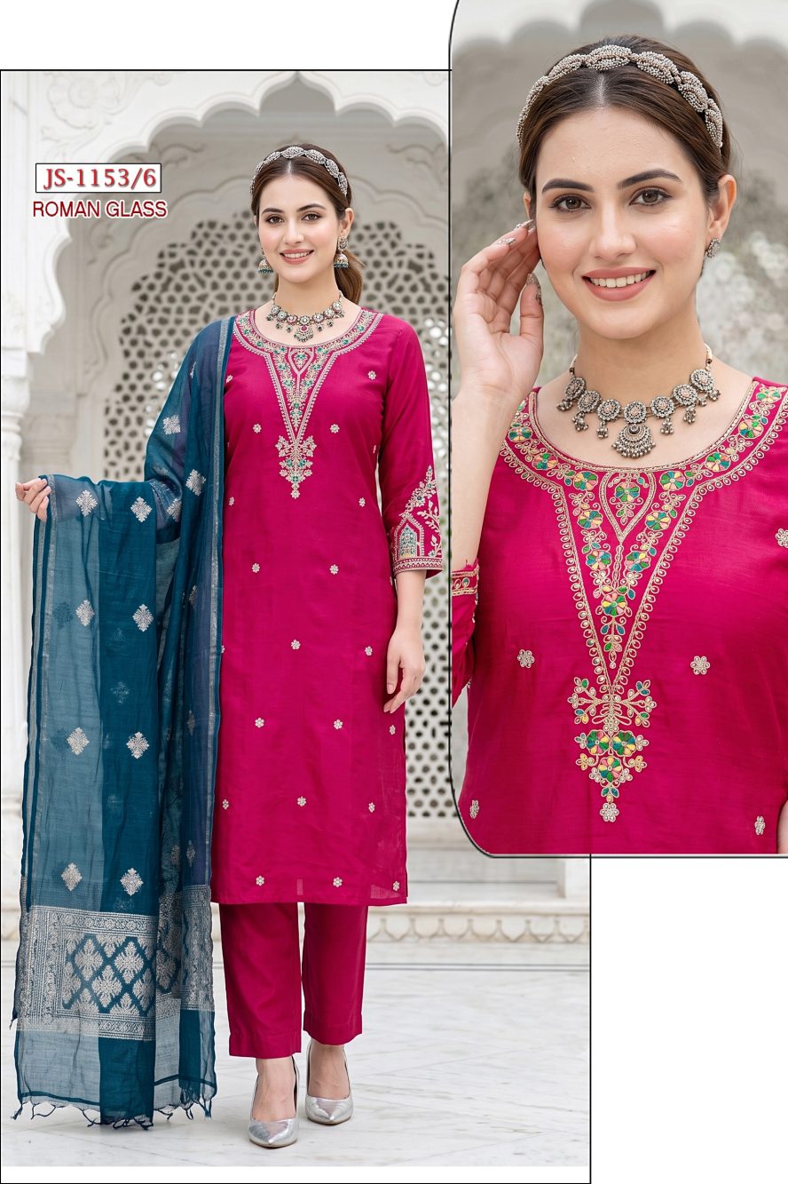 Rani Pink Embroidered Glass Roman Kurta Set