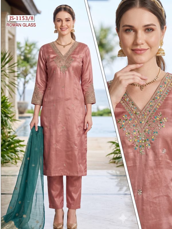 Dusty Rose Embroidered Glass Roman Kurta Set