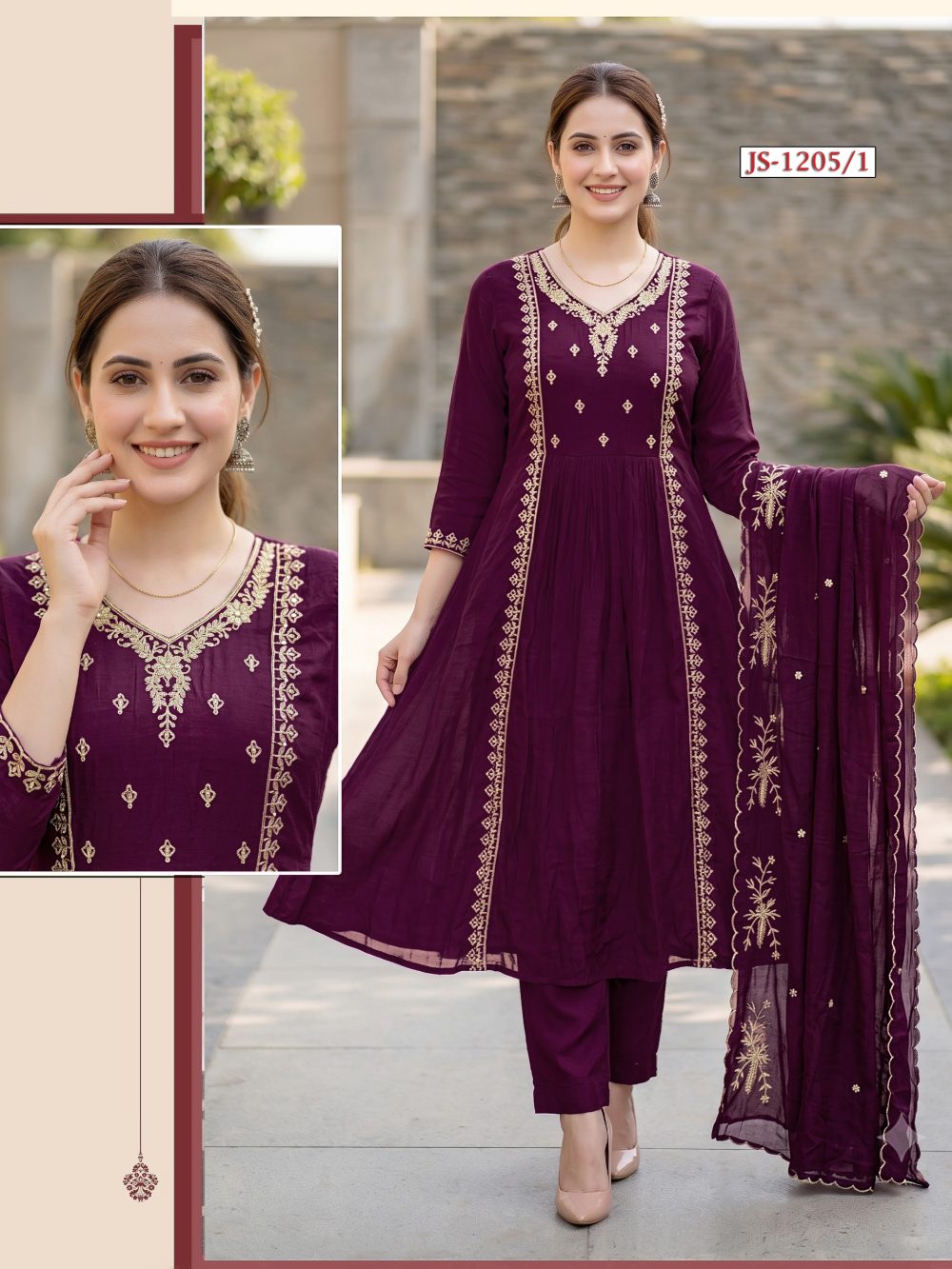 Dark Purple Mul Chanderi Kurta Set